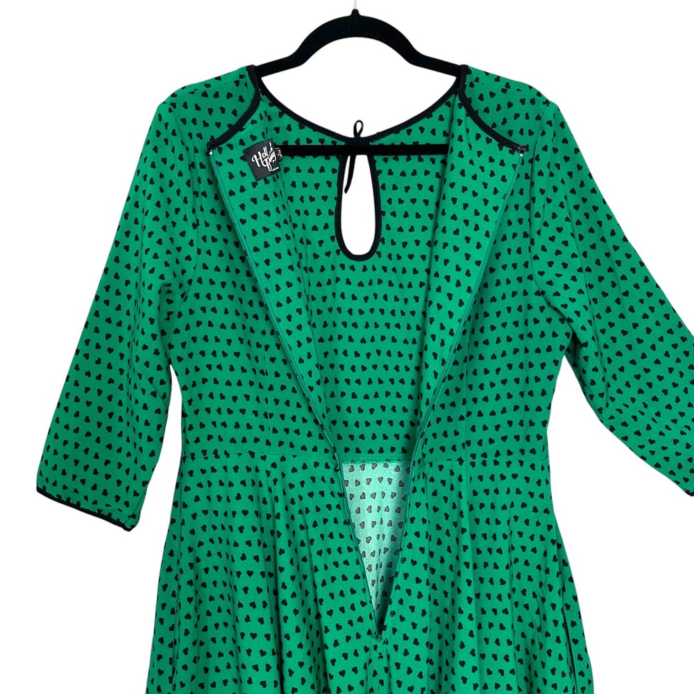 Hell Bunny Dress Paradisum 50s Keyhole Heart Polka Dot Green L Rockabilly Pinup - Picture 14 of 16